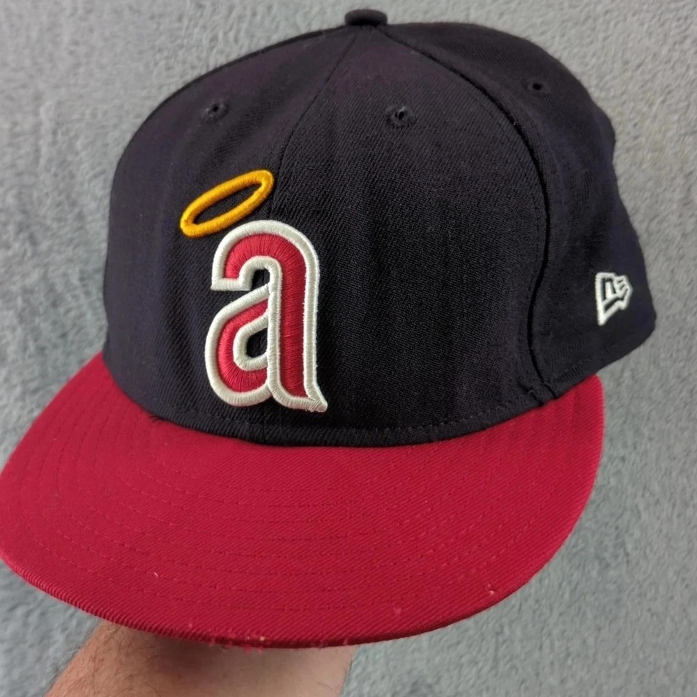 New Era Los Angeles Angels Hat Cap Fitted Mens 7 1/8 Black New Era MLB